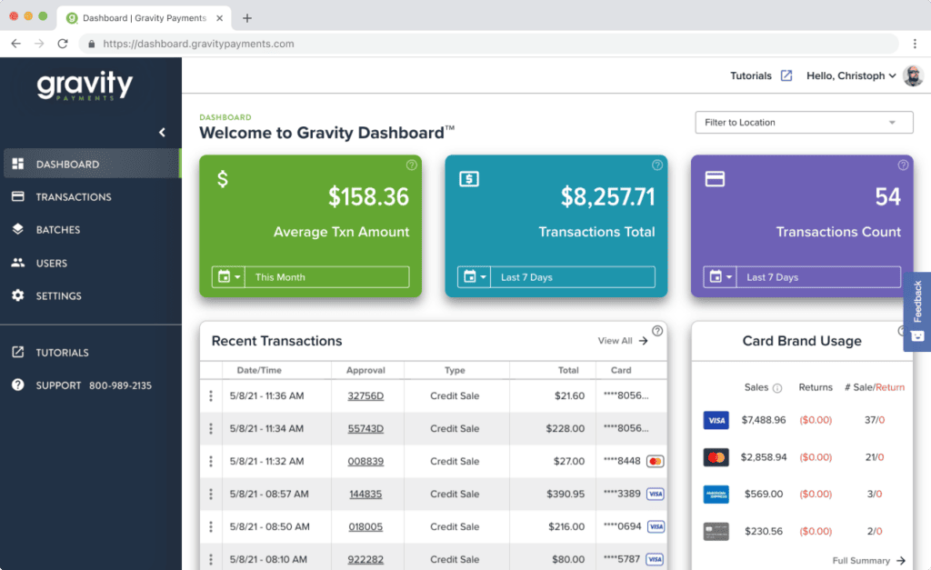 Gravity Dashboard home page