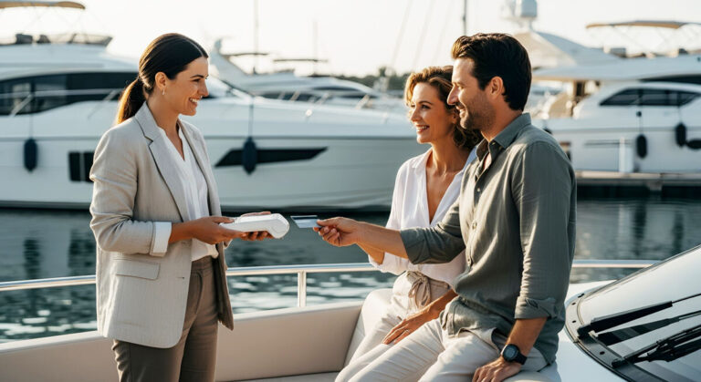 couple buying a boat with a credit card