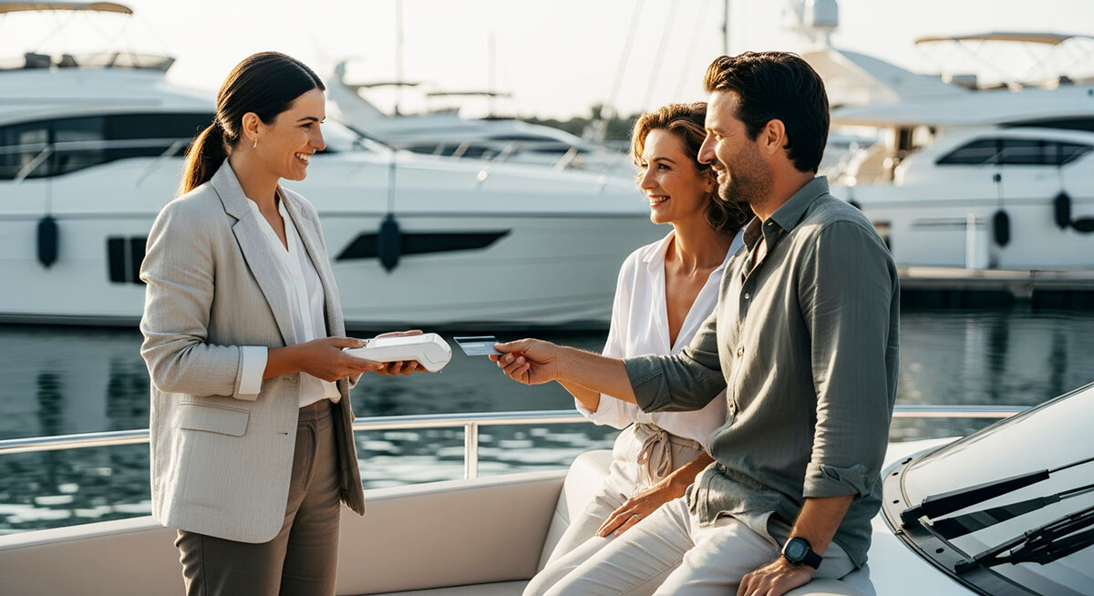 couple buying a boat with a credit card