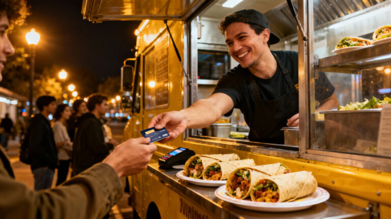 latino food truck accepting a credit card payment