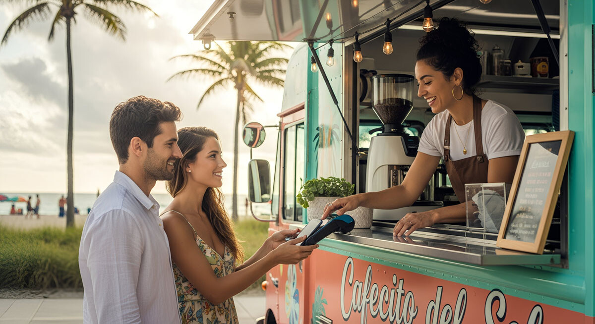 A merchant selling coffee in Miami beach